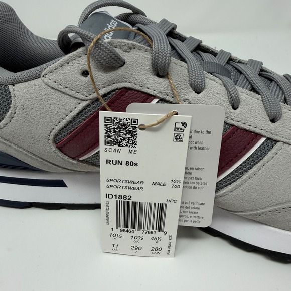 Adidas Run 80s Mens Sneakers Grey Burgundy Navy Retro Sneakers Mens 11 -NWT 1882 - Picture 6 of 14